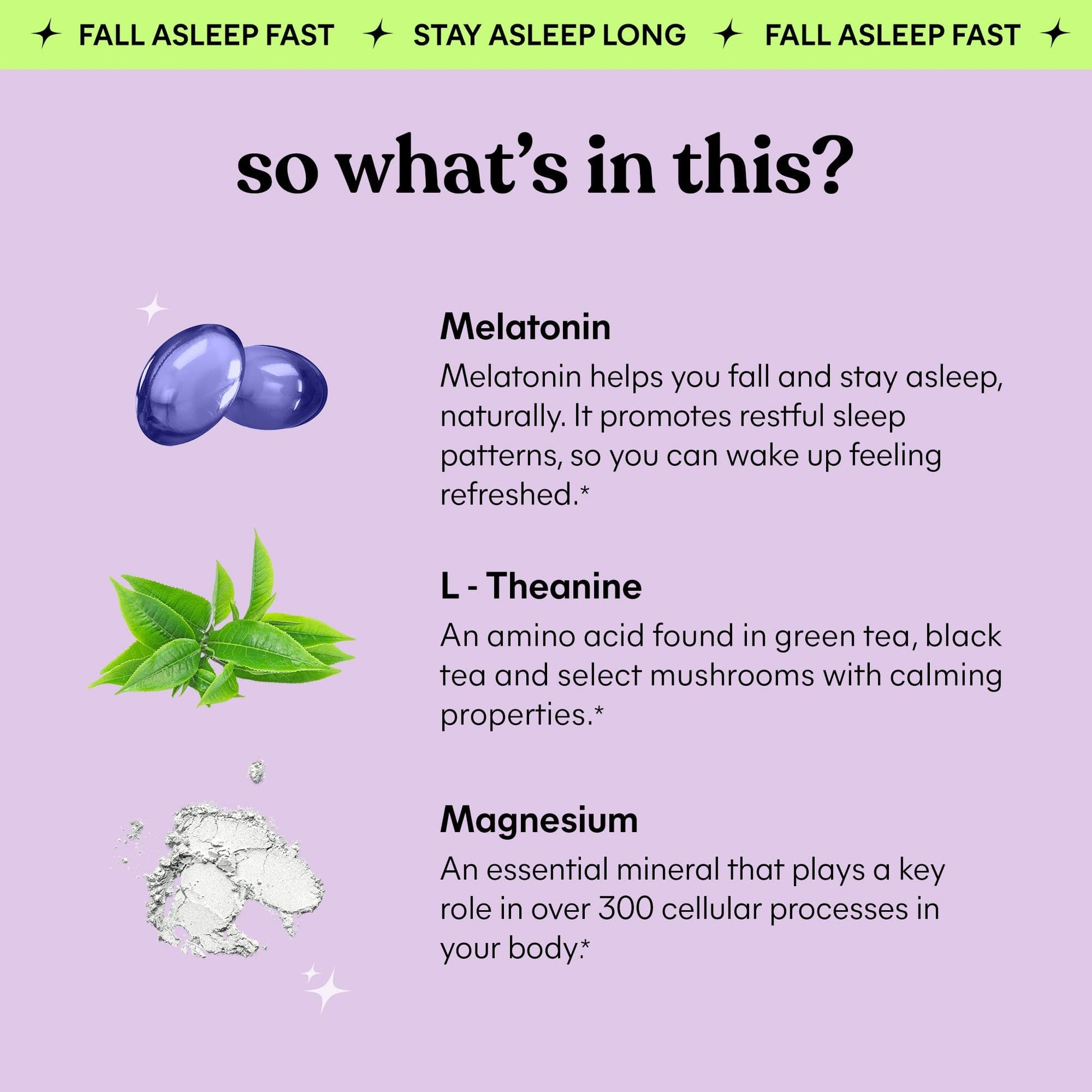 Back label of Lemme Sleep gummies detailing the five milligram melatonin and magnesium supplement facts.