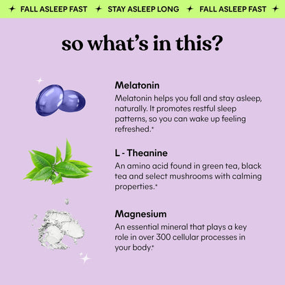 Back label of Lemme Sleep gummies detailing the five milligram melatonin and magnesium supplement facts.