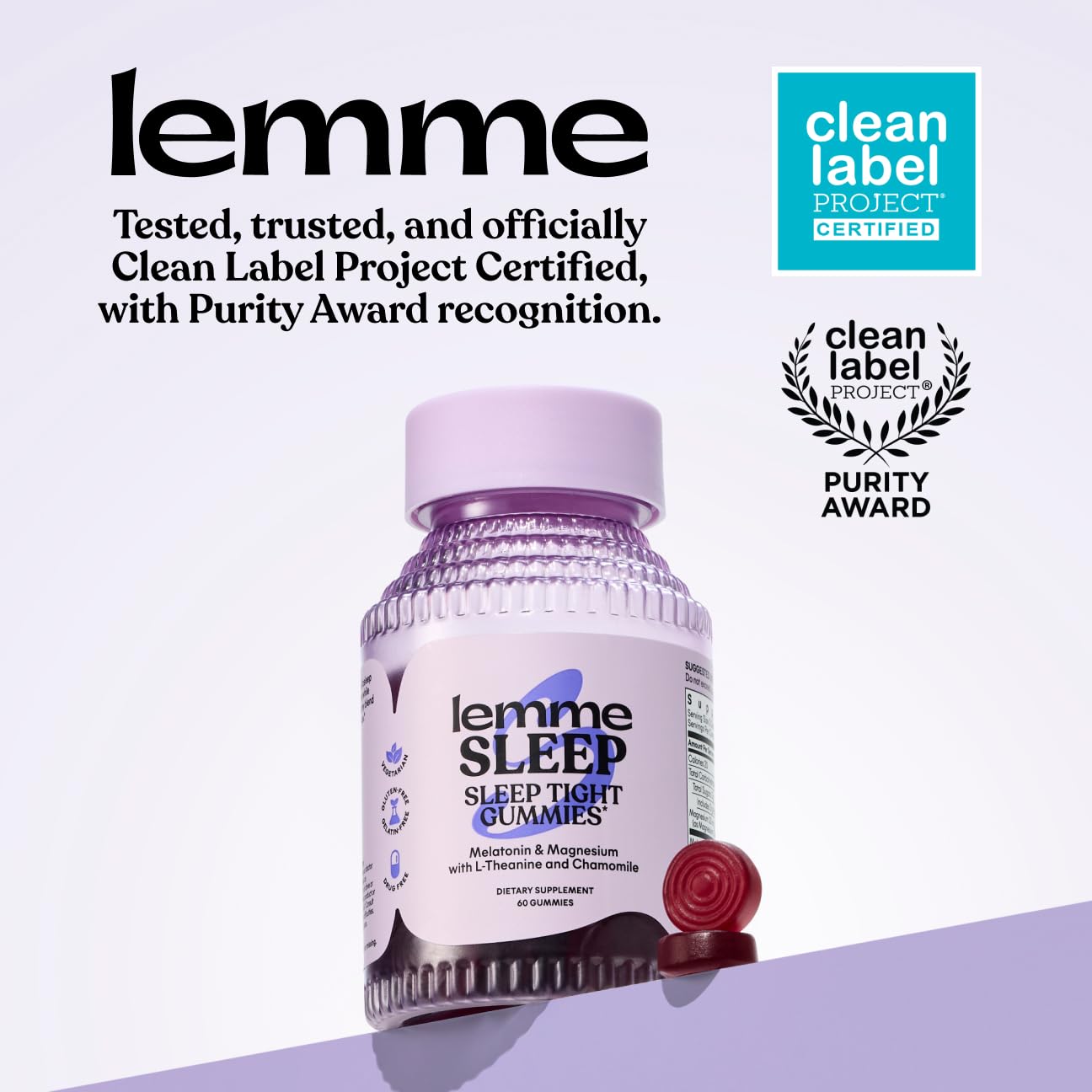 Close up of the plant based vegan pectin sleep gummies from Lemme showcasing their natural shape.