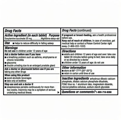 Doxylamine succinate twenty five milligrams sleeping helper bottle closure view