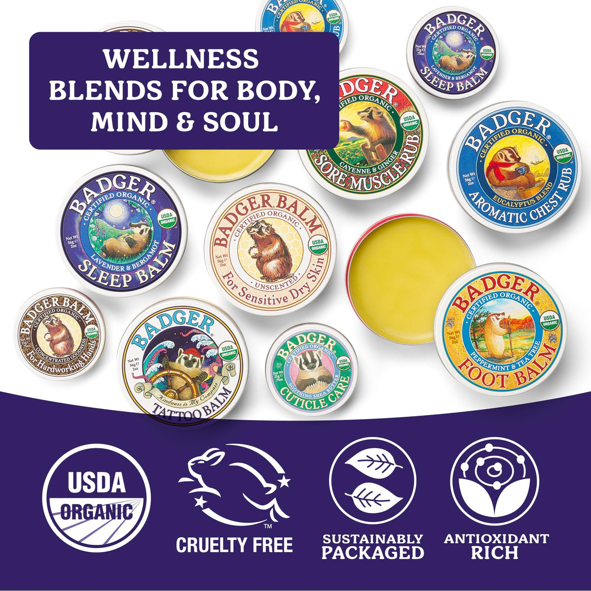 Badger organic sleep aid balm showing ingredients list on the back