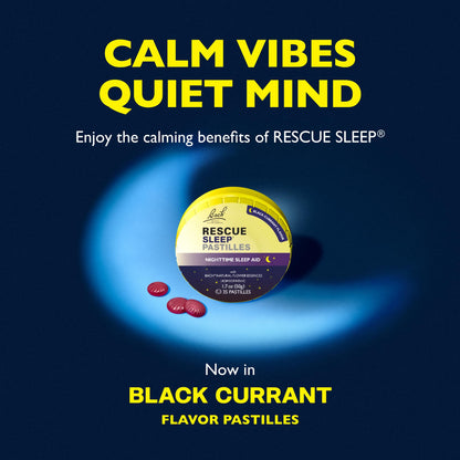 Open tin showing chewable black currant flavored flower essence pastilles inside