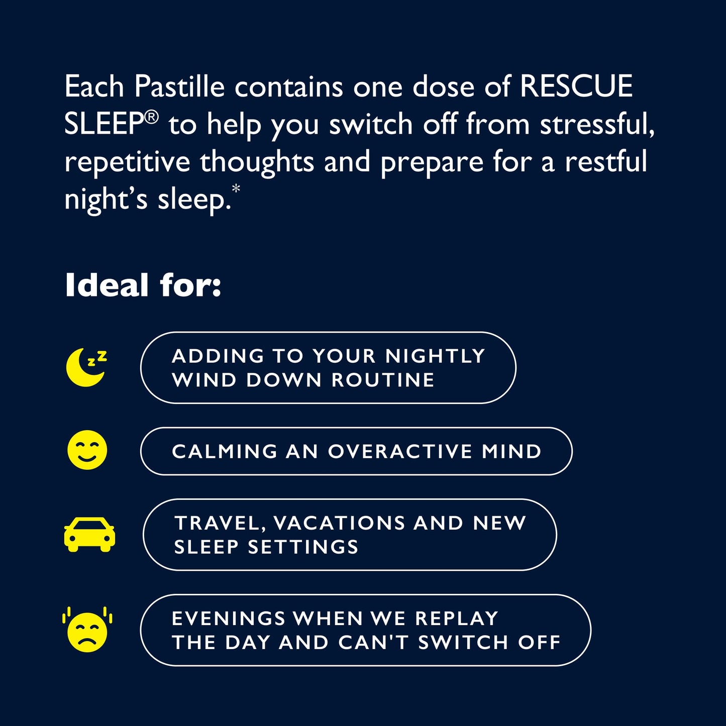 Authentic USA imported Bach Rescue Sleep pastilles for overnight stress relief