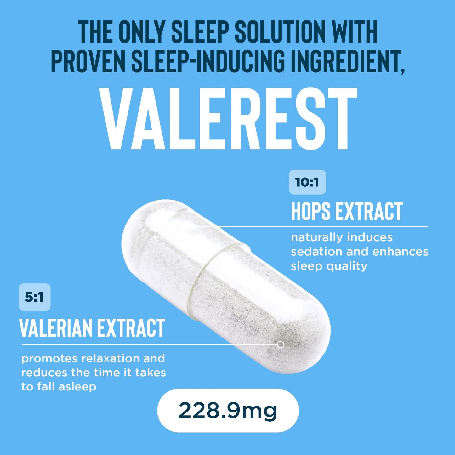 Side view of Relaxium Sleep capsules packaging highlighting the non-habit forming vegan certification