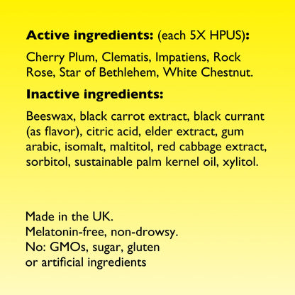 Back label of Bach Rescue Sleep pastilles showing natural active ingredients