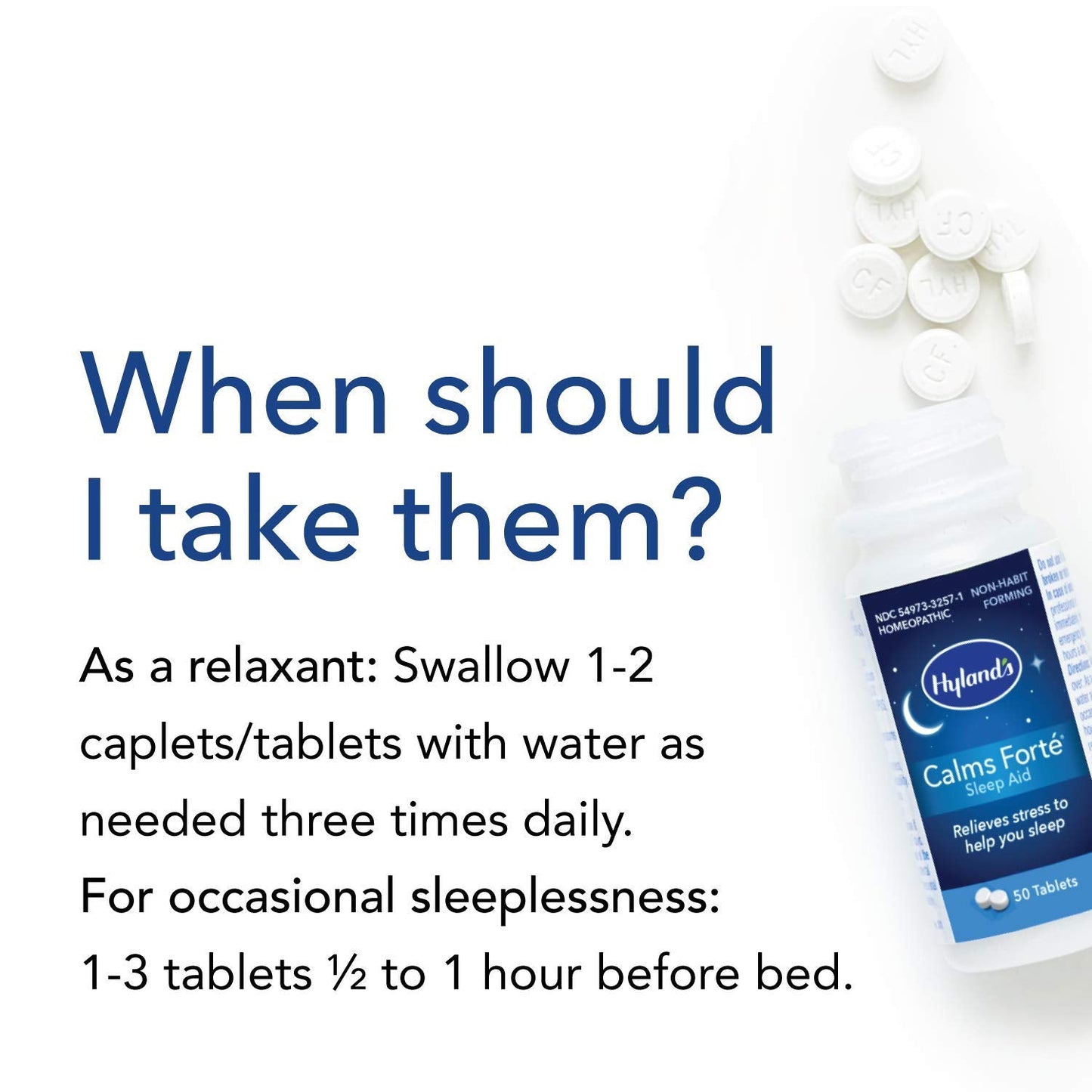 Authentic imported Hyland's Calms Forte packaging displaying the melatonin-free safety seal.