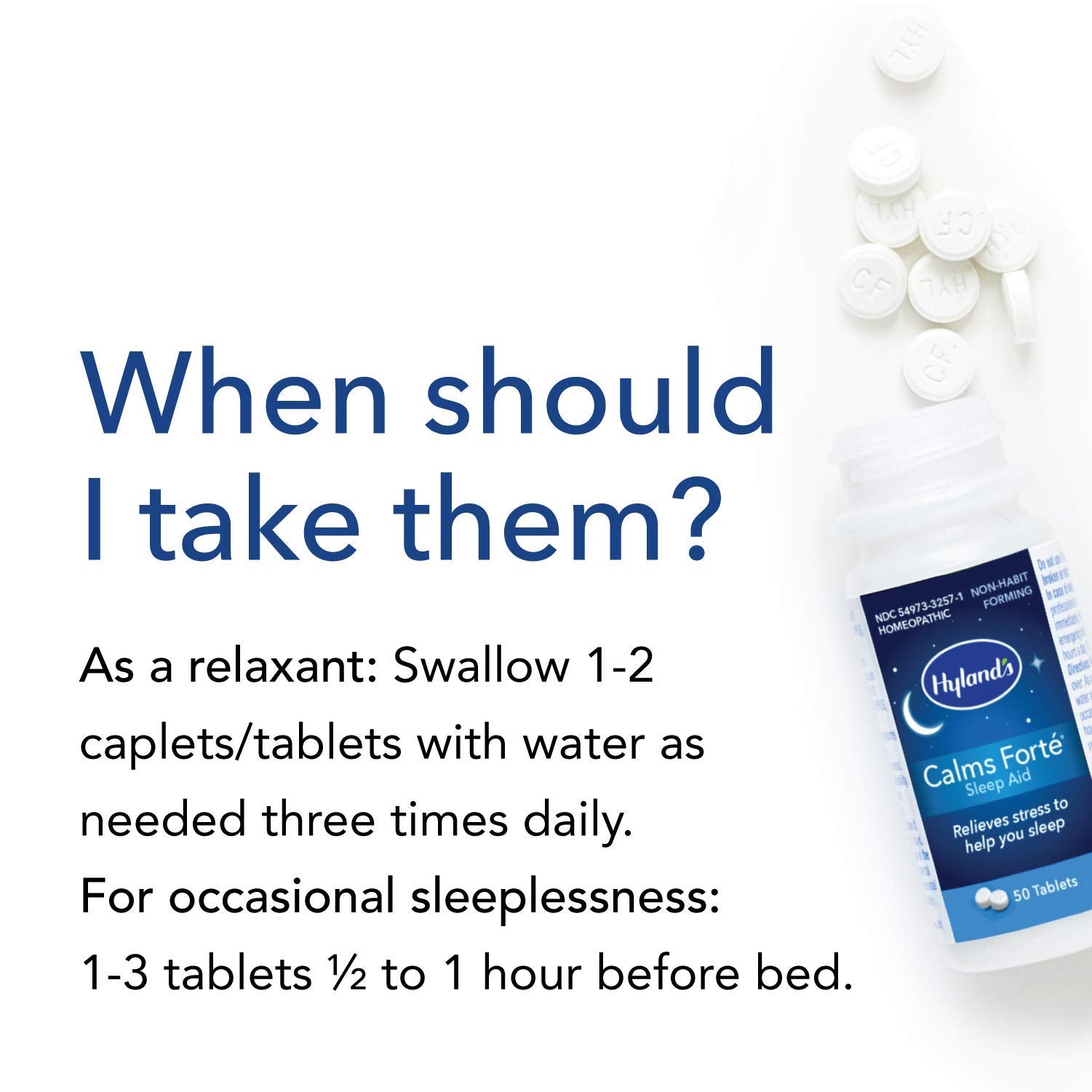 Authentic imported Hyland's Calms Forte packaging displaying the melatonin-free safety seal.