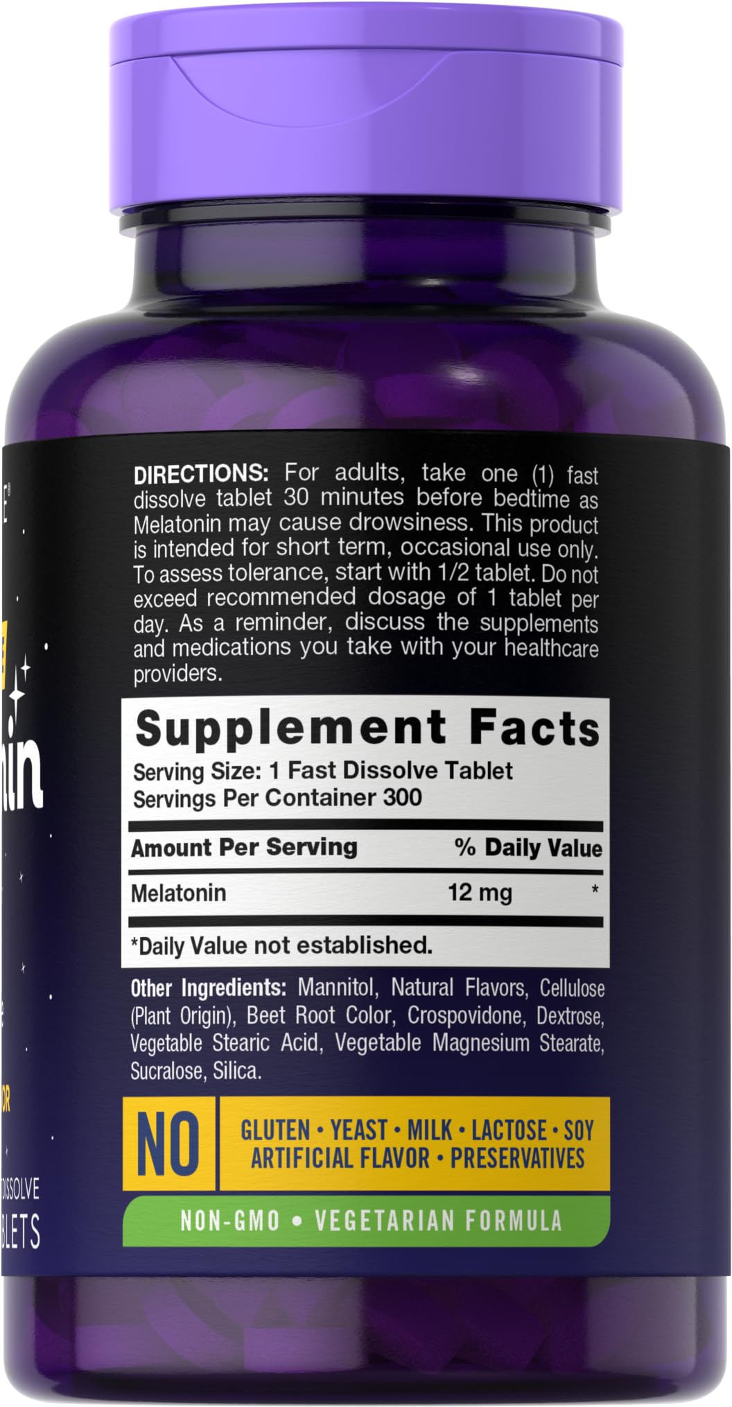 Carlyle Melatonin 12mg nighttime sleep supplement supplement facts label
