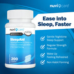 NUVICARE Diphenhydramine HCl 25 mg regular strength sleeping pills packaging label details.