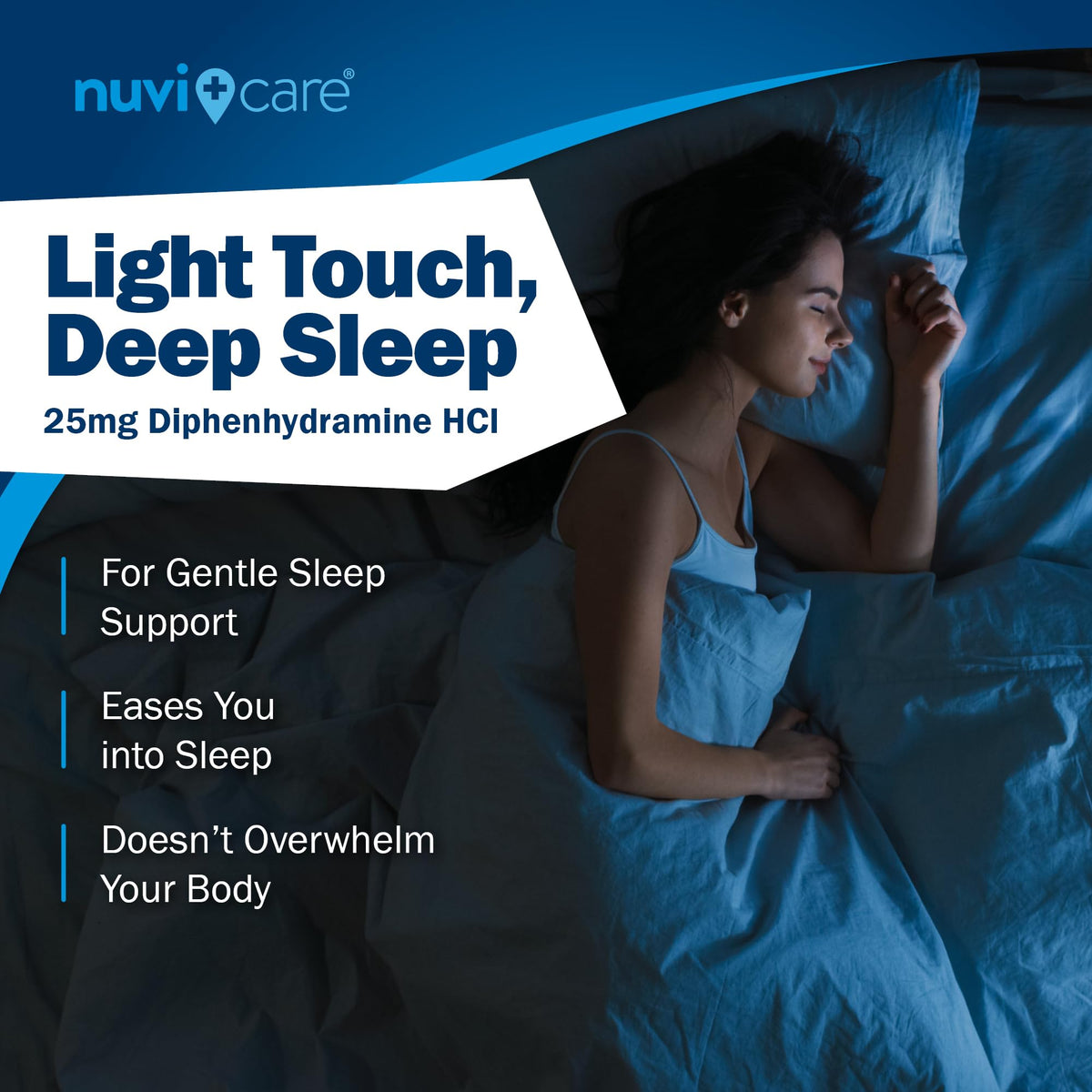 Close up of 200 adult sleeping caplets container highlighting pain reliever free formula.