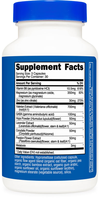 Nutricost Sleep Aid Complex 90 capsules packaging highlighting the 1330mg serving size and 30 servings per bottle count