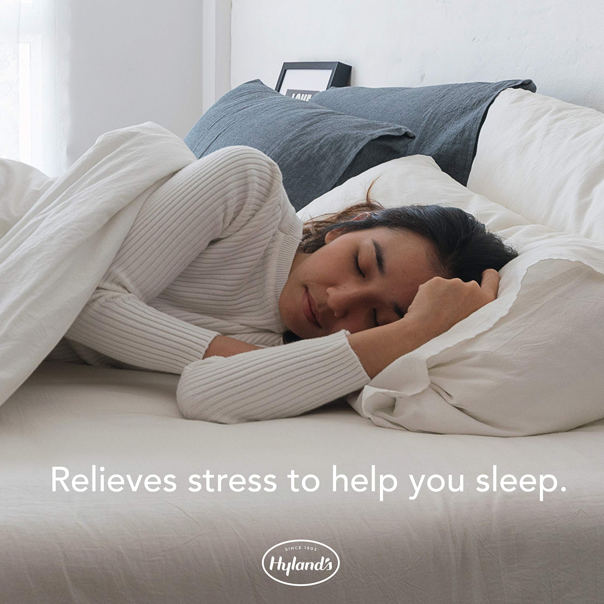 Hyland's Naturals Calms Forte supplement packaging highlighting non-habit forming benefits