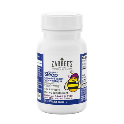 Zarbee's Children's Sleep supplement packaging close up with grape flavor logo