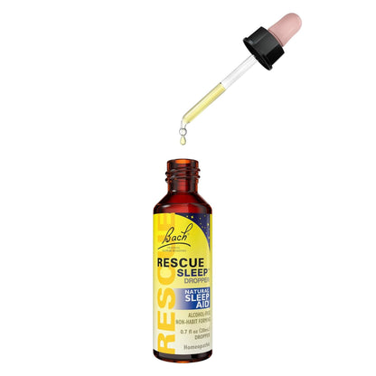 RESCUE Sleep alcohol free homeopathic dropper packaging showing active flower essences