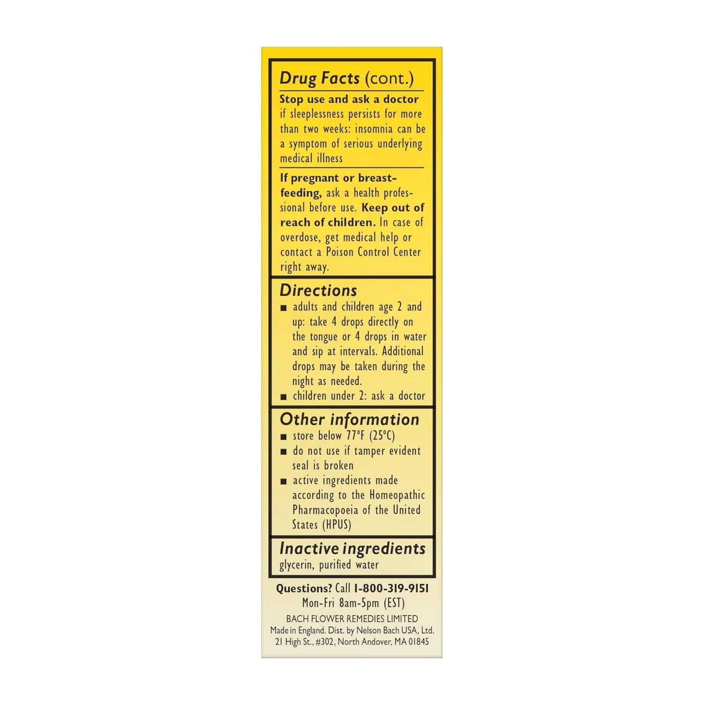 Melatonin free Bach sleep remedy liquid drops on vegetable glycerin base close up