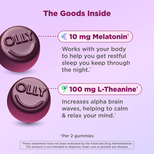 OLLY 10mg melatonin sugar free gummies strawberry flavor label view