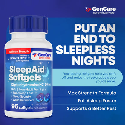 GenCare 50mg deep sleep softgels packaging detail with ingredient facts