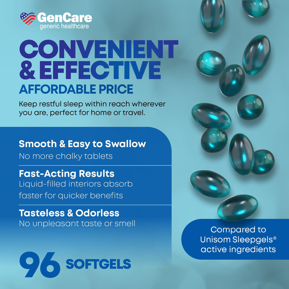 GenCare generic adult sleep relief capsules supplement facts label