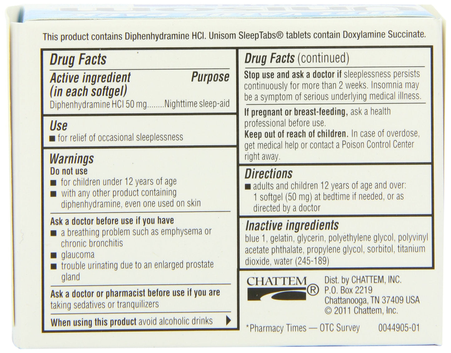 Authentic imported Unisom 50 milligrams packaging highlighting non habit forming claim