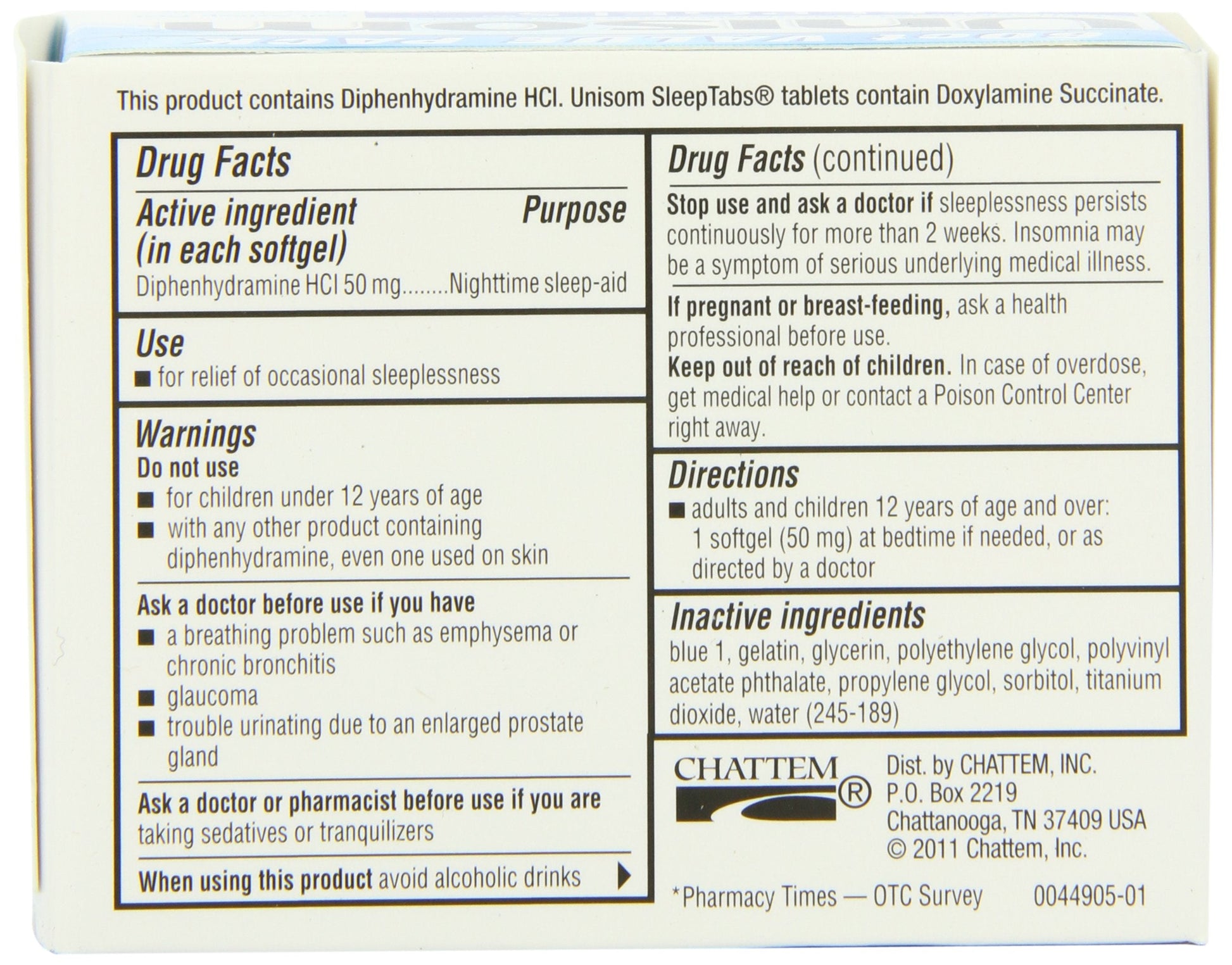 Authentic imported Unisom 50 milligrams packaging highlighting non habit forming claim
