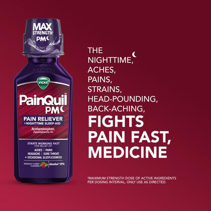 Vicks PainQuil PM imported bottle on a clean background highlighting ingredients
