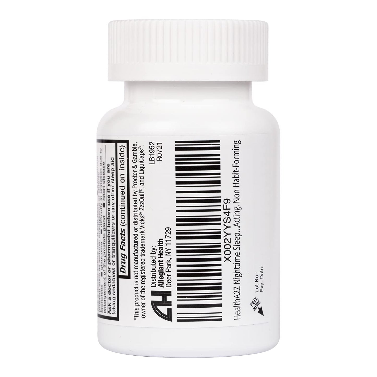 HealthA2Z imported nighttime wellness sleep aid bottle with clear safety warnings.
