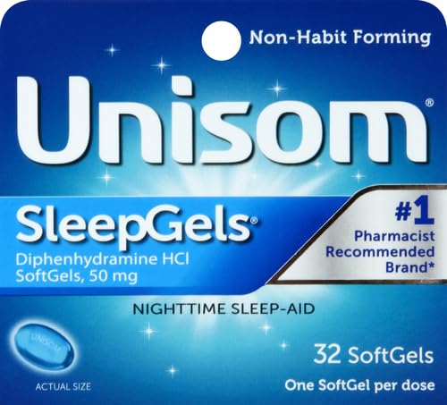 Unisom diphenhydramine hydrochloride fifty milligram softgels label details and active ingredient specifications.