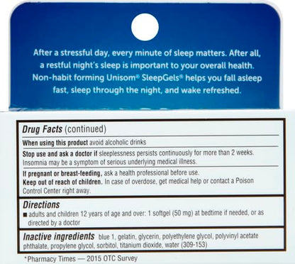 Authentic USA imported Unisom sleeping pills container showing usage directions for adults.