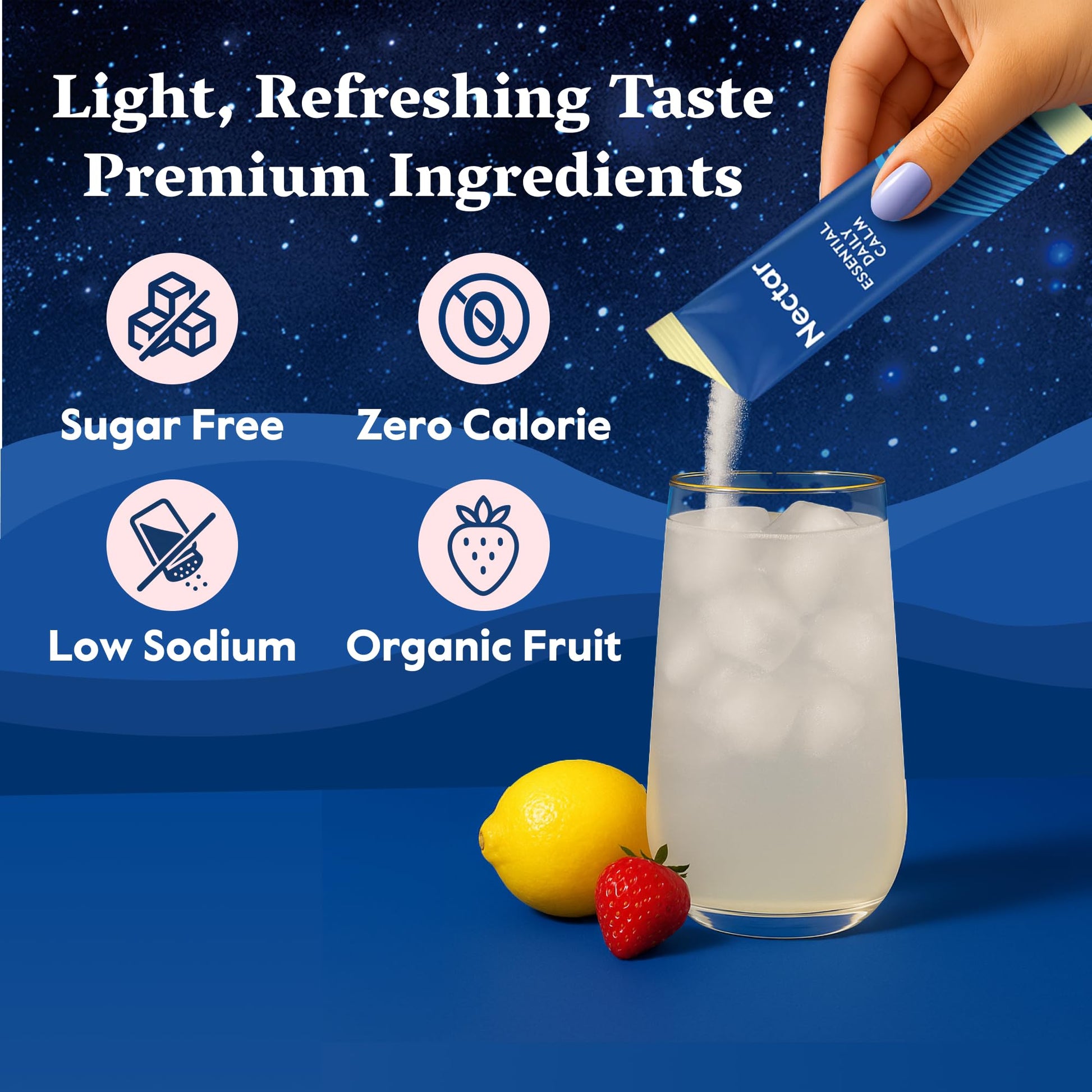 Back label view of Nectar hydration drink mix displaying full ingredient transparency and nutritional information details.