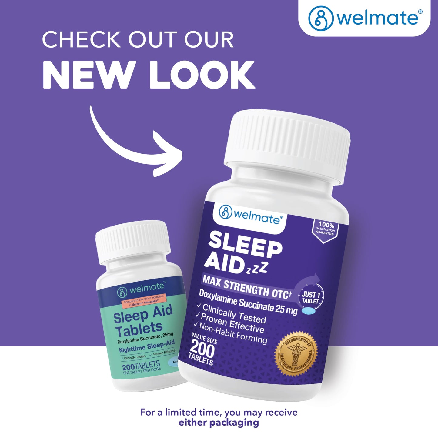 Welmate Doxylamine Succinate 25mg sleeping pills label details