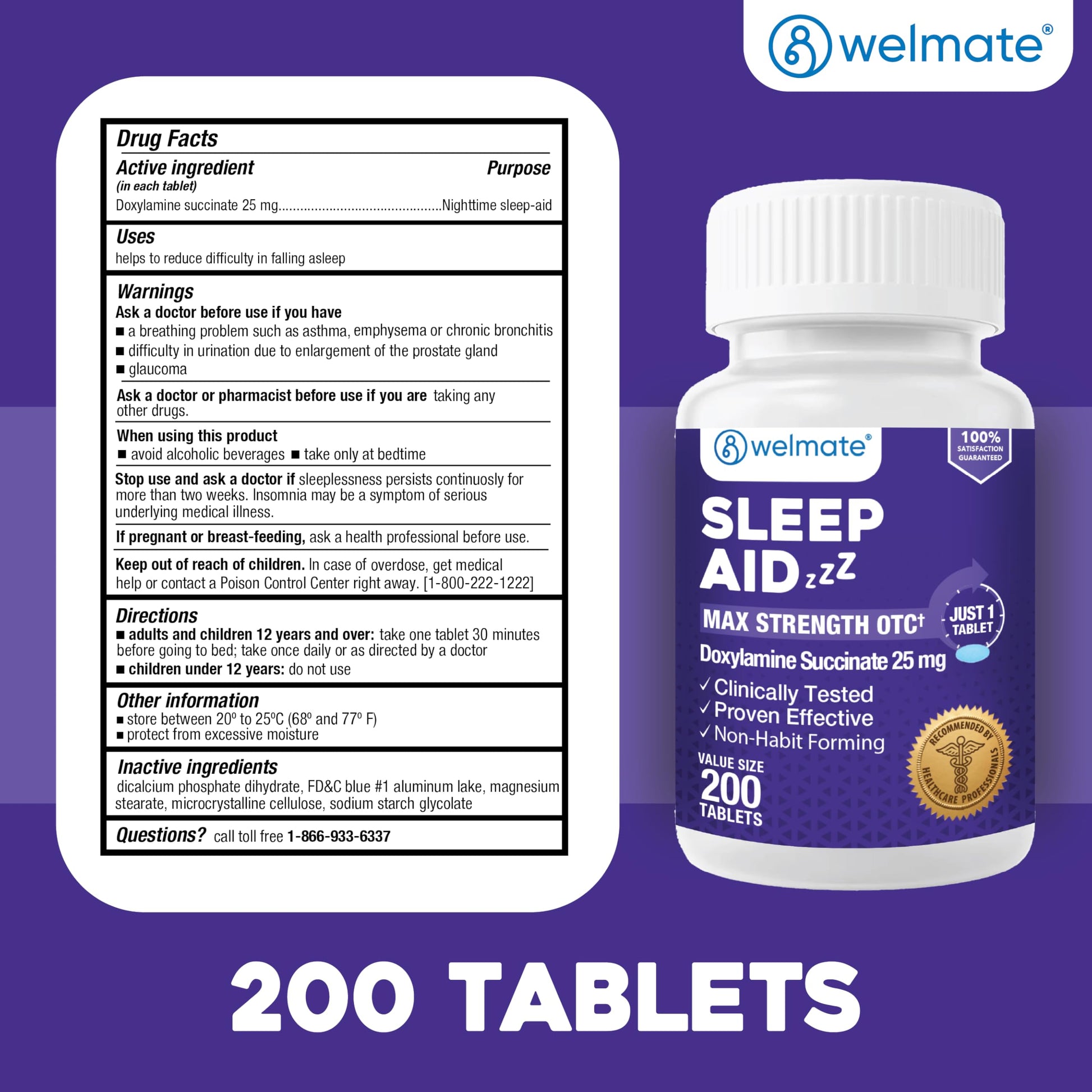Welmate maximum strength 25mg sleep aid for adults