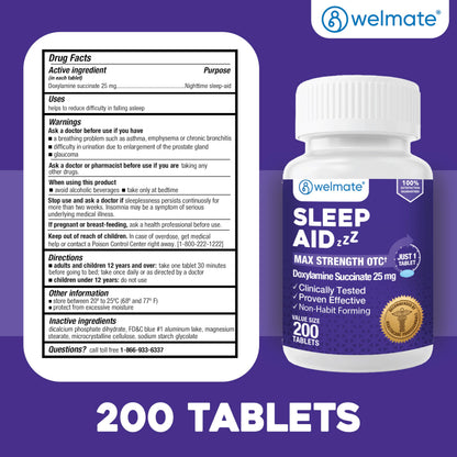 Welmate maximum strength 25mg sleep aid for adults