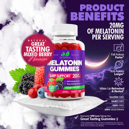 Gluten free mixed berry flavor melatonin gummies supplement information label