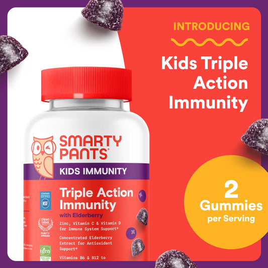 SmartyPants Kids Triple Action Immunity 60 gummies dietary supplement label showing ingredients
