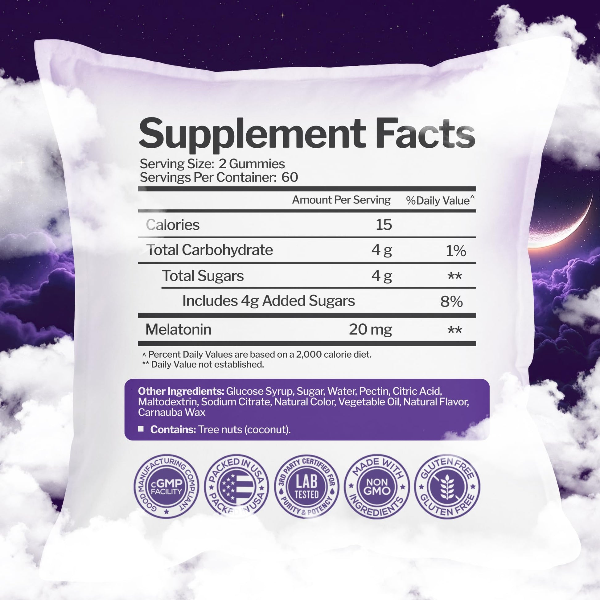 Close up view of red berry flavored melatonin 10mg per gummy