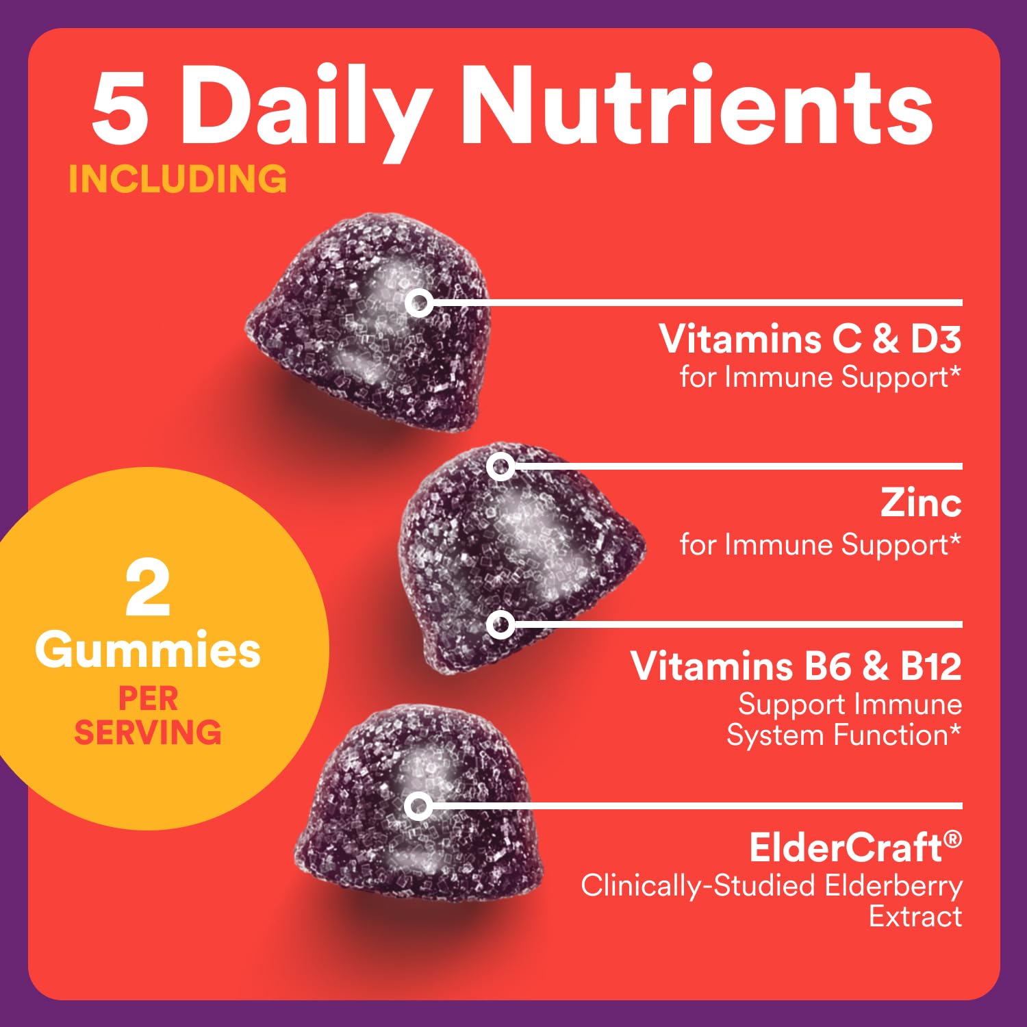 SmartyPants vitamins elderberry flavor kids immunity 30 day supply packaging details