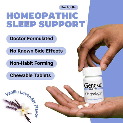 Genexa Sleepology organic sleep aid side label displaying homeopathic active ingredients list