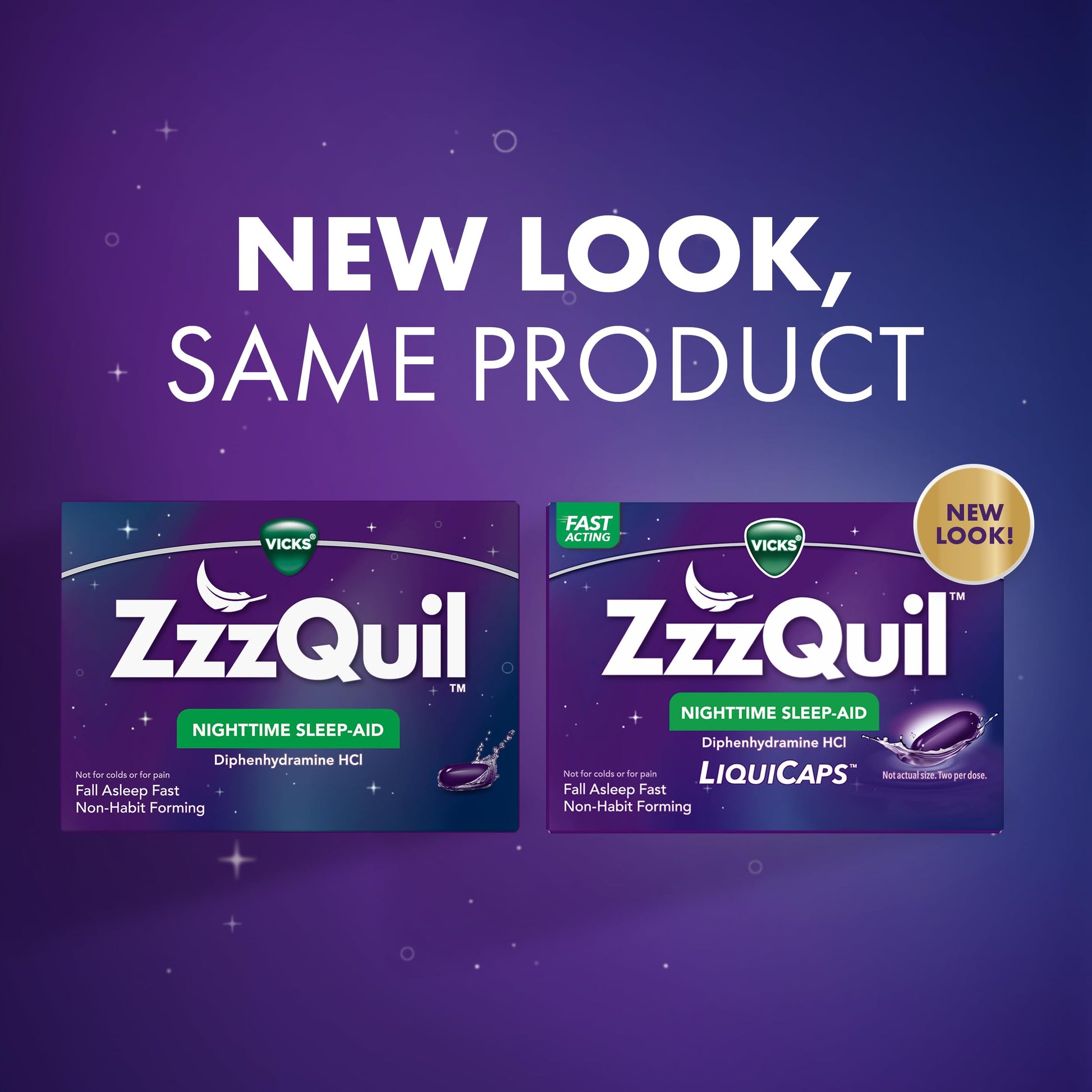 ZzzQuil 25 mg diphenhydramine liquid capsules supplement facts and drug label closeup.