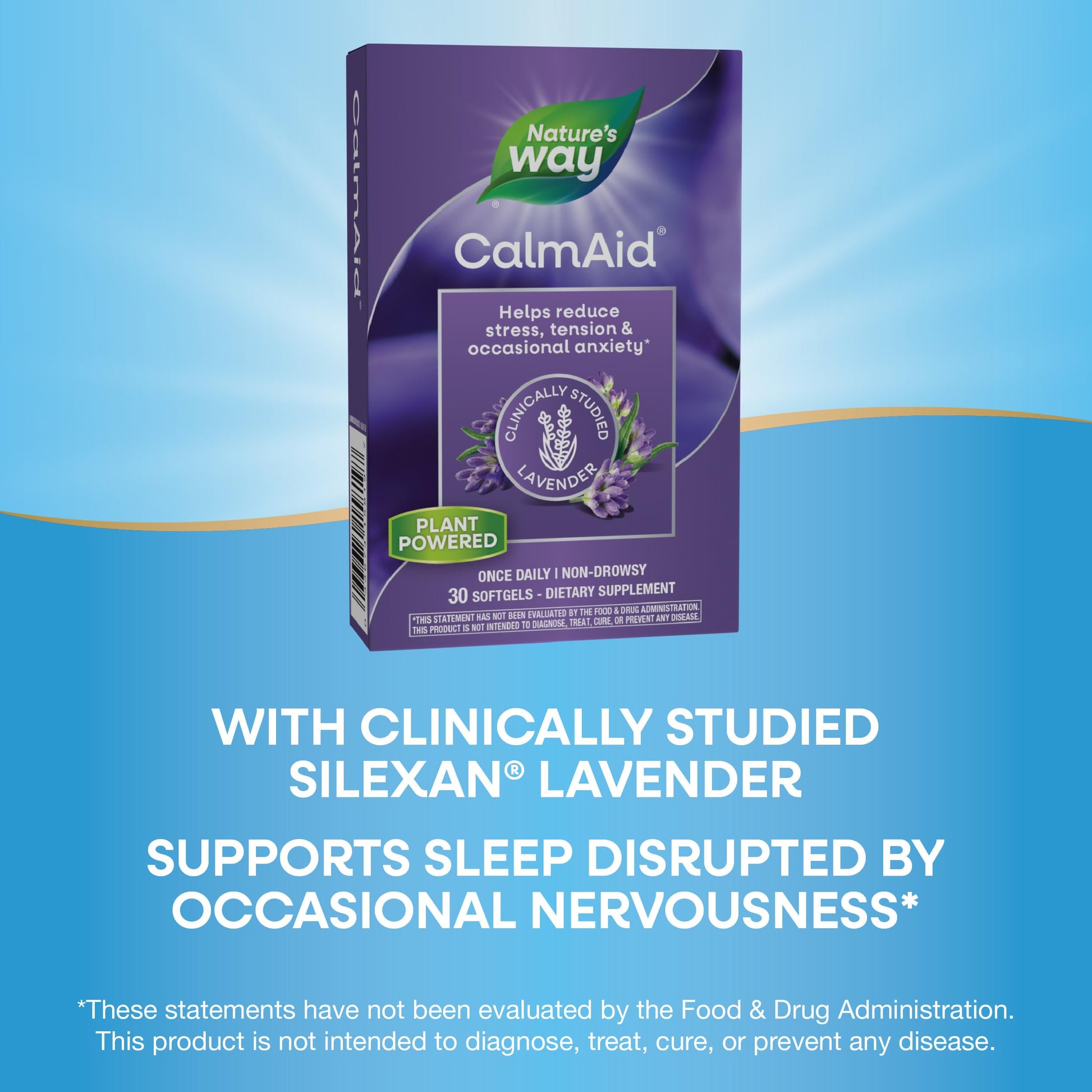 Nature's Way CalmAid supplement facts and clean gluten free formula label