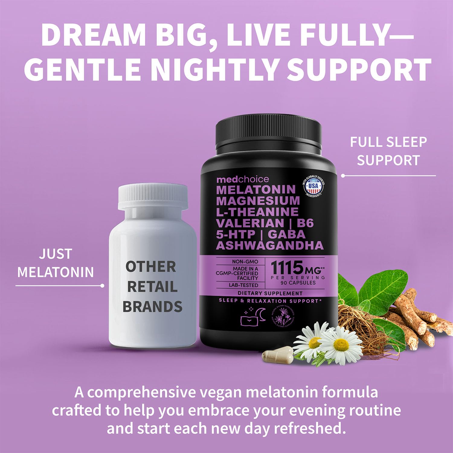 MEDCHOICE Melatonin 5mg and Magnesium Glycinate supplement panel facts