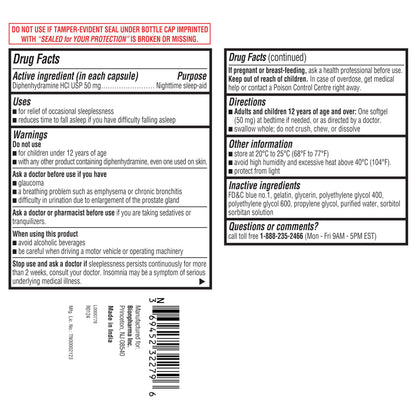 Top angle view of A plus Health non habit forming nighttime sleep aid 160 liquid softgels bottle