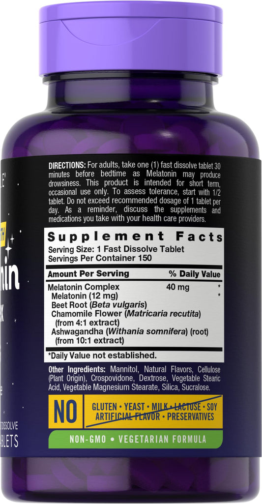 Carlyle Extra Strength Melatonin with Ashwagandha supplement facts label details
