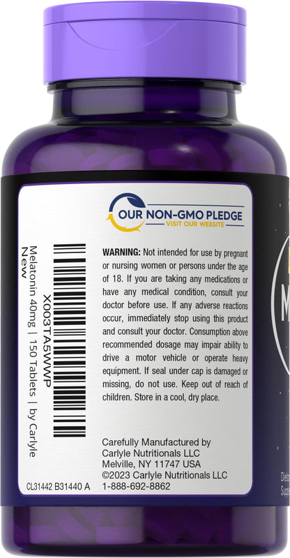Carlyle Melatonin 40mg fast dissolve vegetarian tablets close up view