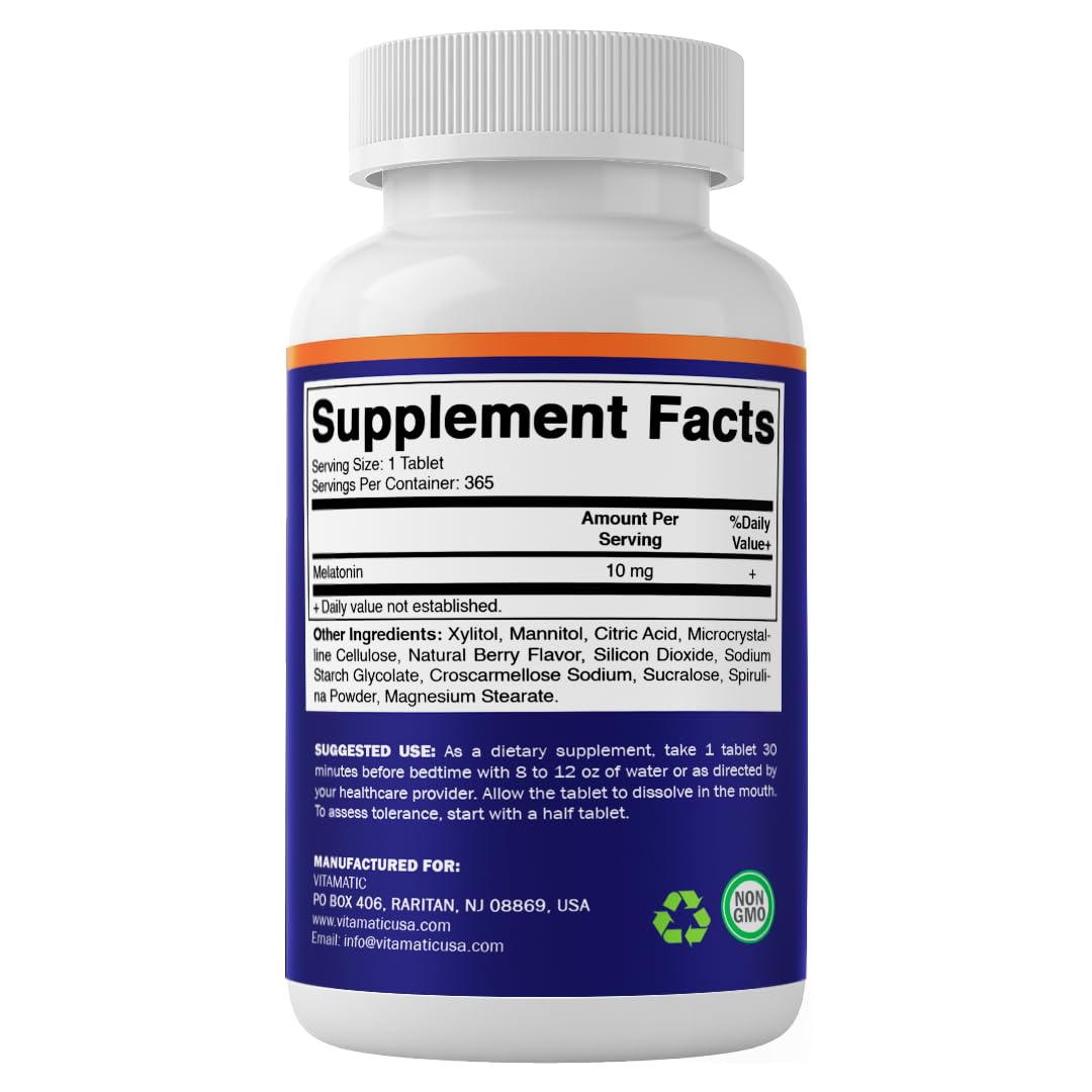 Vitamatic melatonin 10 milligram one year supply container