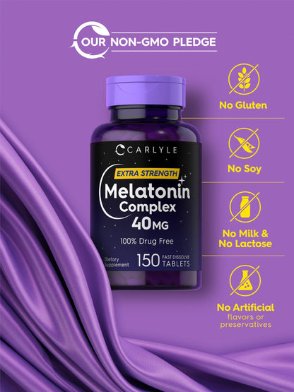 USA imported Carlyle Melatonin Complex bottle showing non GMO seals