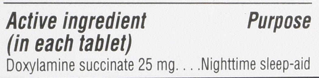 Kirkland Signature non-habit forming nighttime sleep aid bottle label with ingredients list.