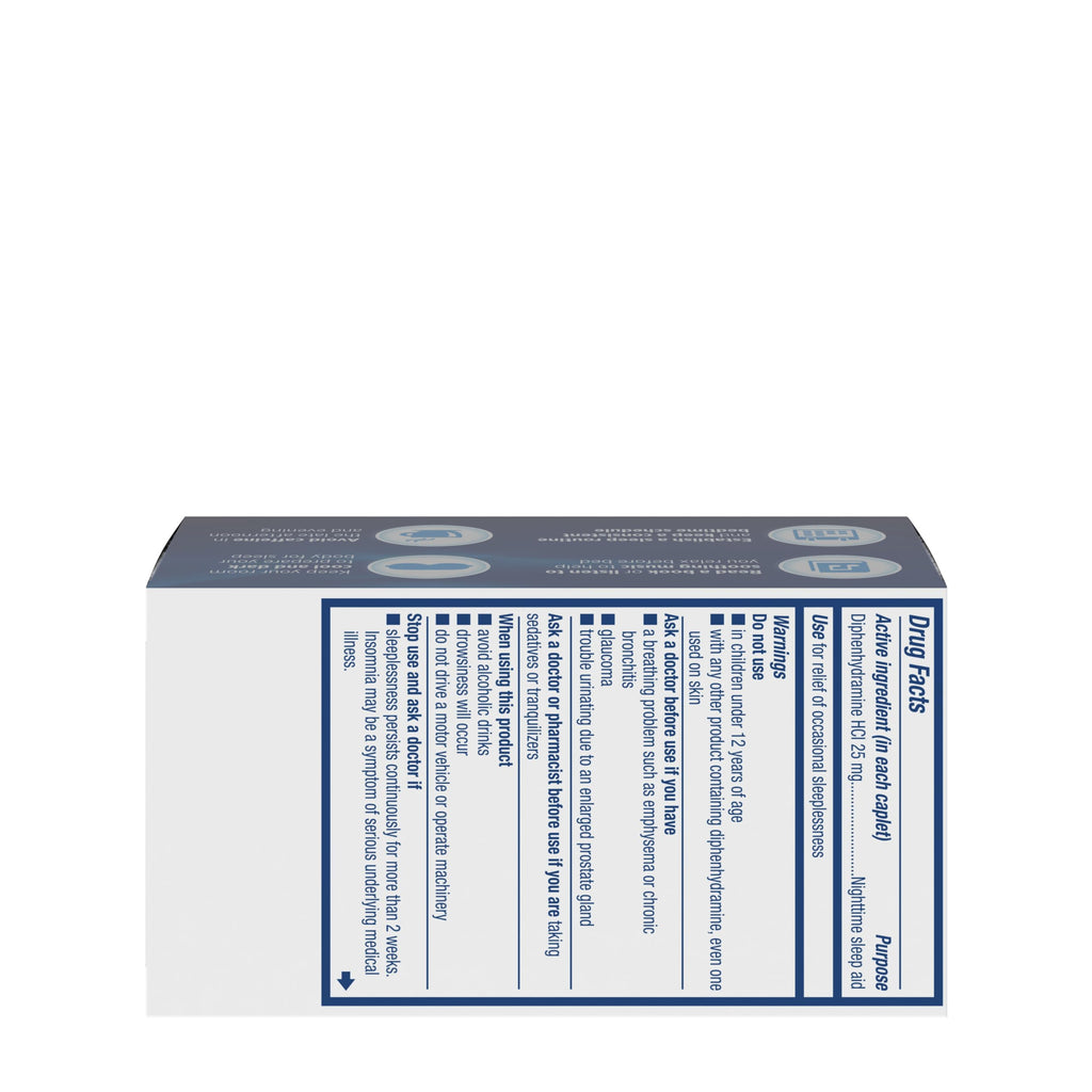 Premium imported Tylenol Simply Sleep caplets bottle side view panels