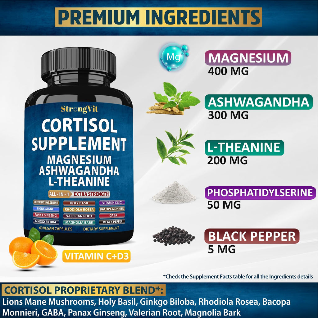 StrongVit adrenal health capsules with magnesium and ashwagandha.