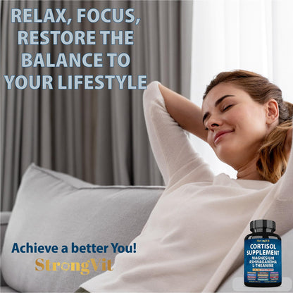 Authentic USA imported StrongVit stress relief supplement facts panel.