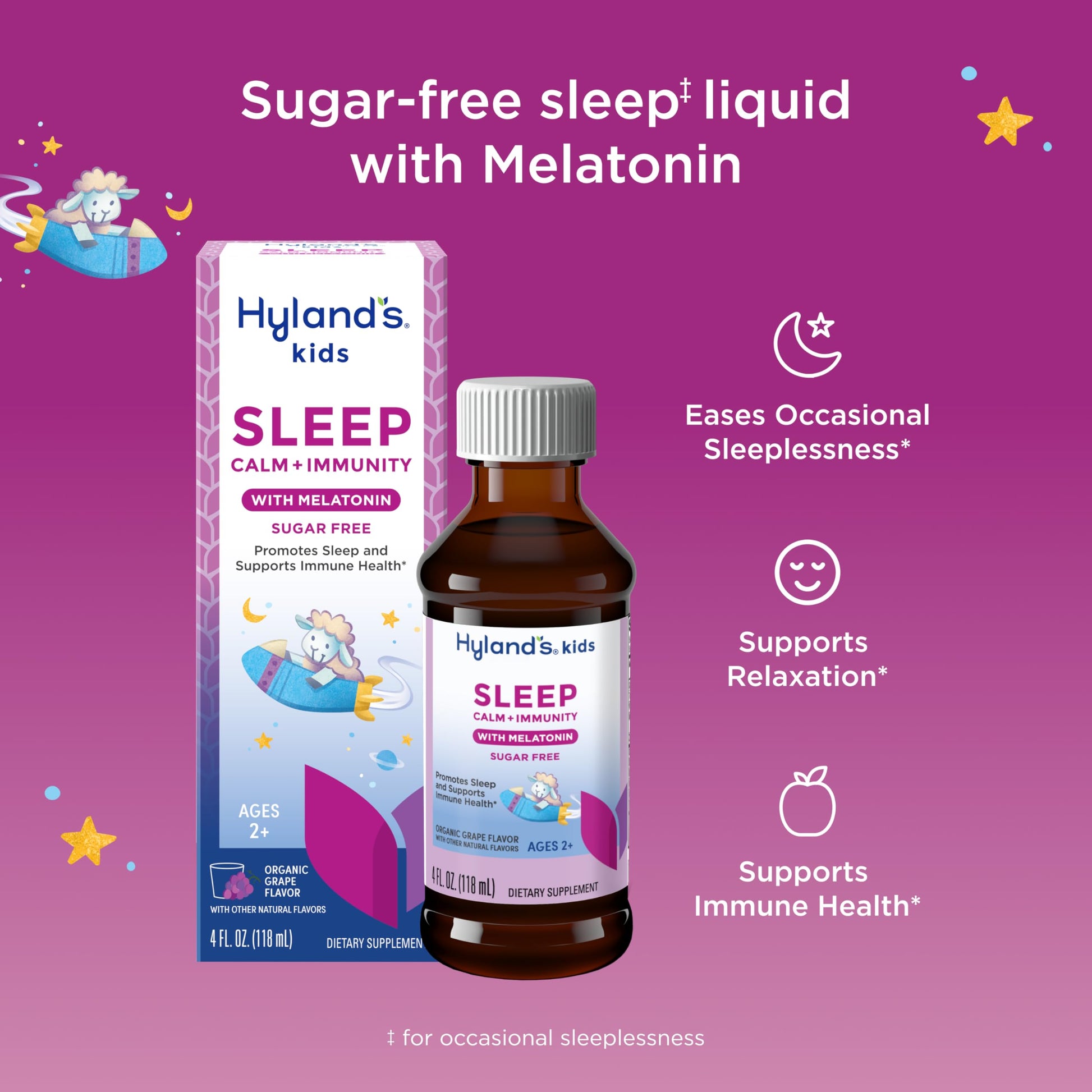 Hyland's kids melatonin and magnesium sleep liquid bottle label details